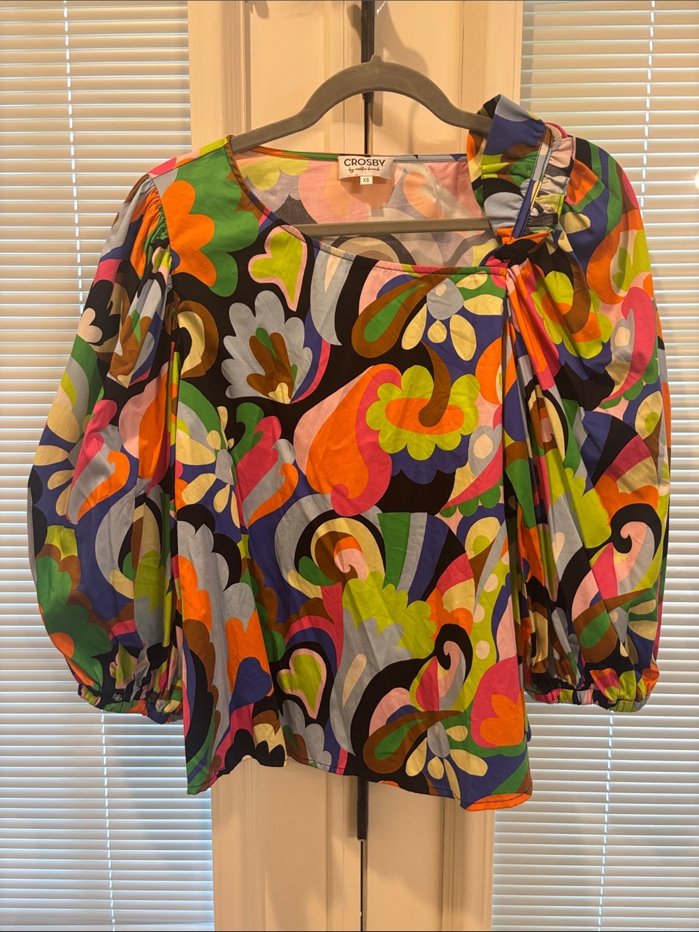 CROSBY by Mollie Burch Bold Multicolor Square-Neck Puff Sleeve Blouse